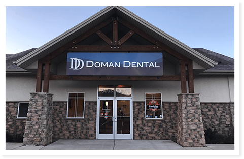 The front doors of the Doman Dental office.