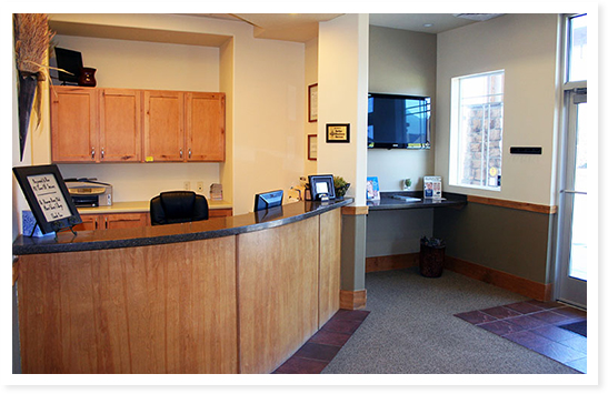 the front desk and lobby at Doman Dental.